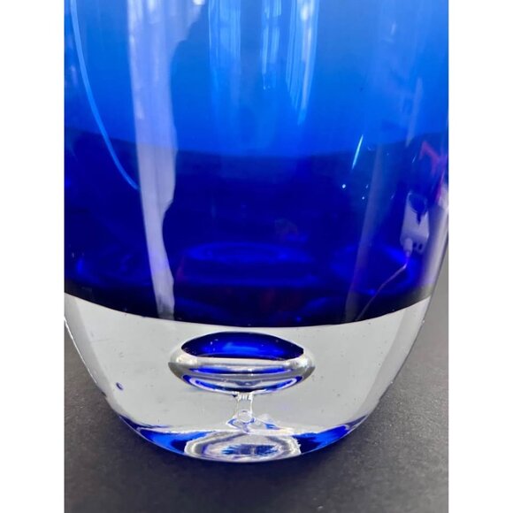 Kronos vintage blue hand-blown vase w/ Clear Air Bubble Base - Picture 3 of 6